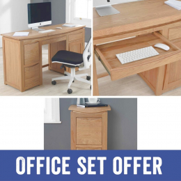 Crescent Solid Oak Large Desk And 2-Drawer Filing Cabinet Package
